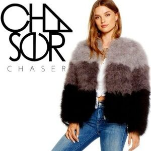 Chaser Gray and Black Faux Fur Jacket